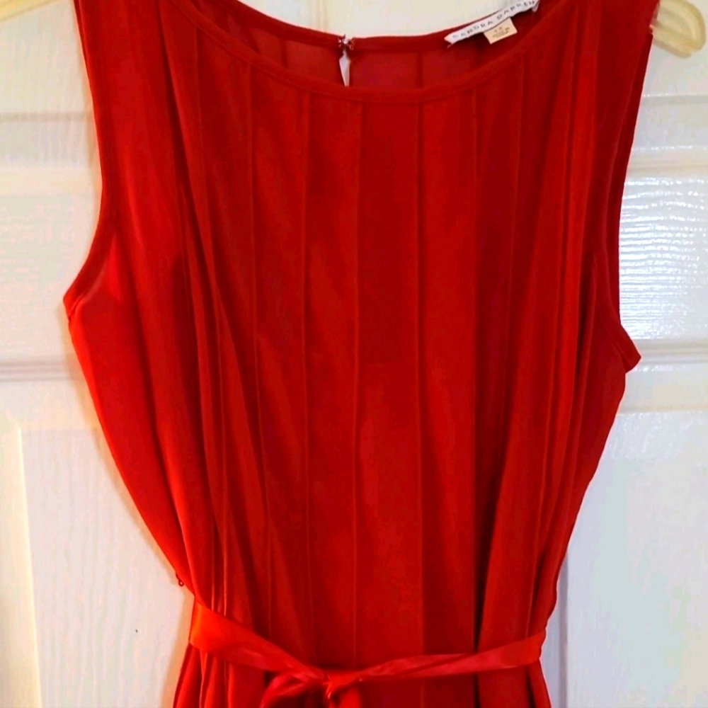 Sandra Darren Dress True Red With Ribbon Belt And Ruffle Bottom Size 12